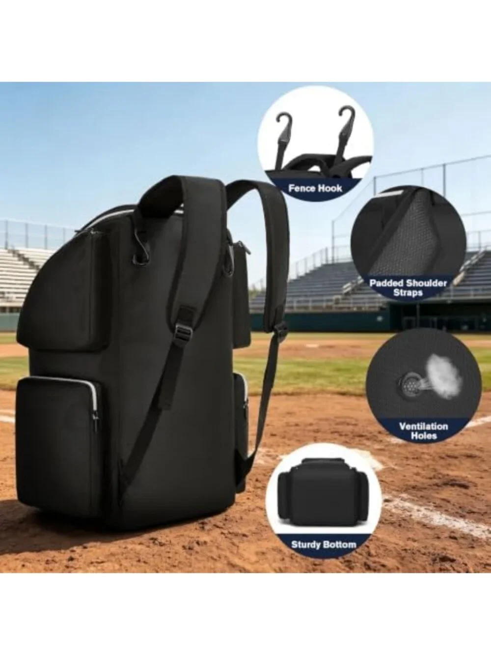 Large Capacity Football Backpack with Shoe Compartment, Padded Straps & Multiple